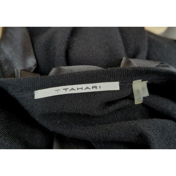 T Tahari Bevan Black Cardigan Sweater Silky Ruffled Accents 3/4 Slv Soft Tunic S - Picture 5 of 6